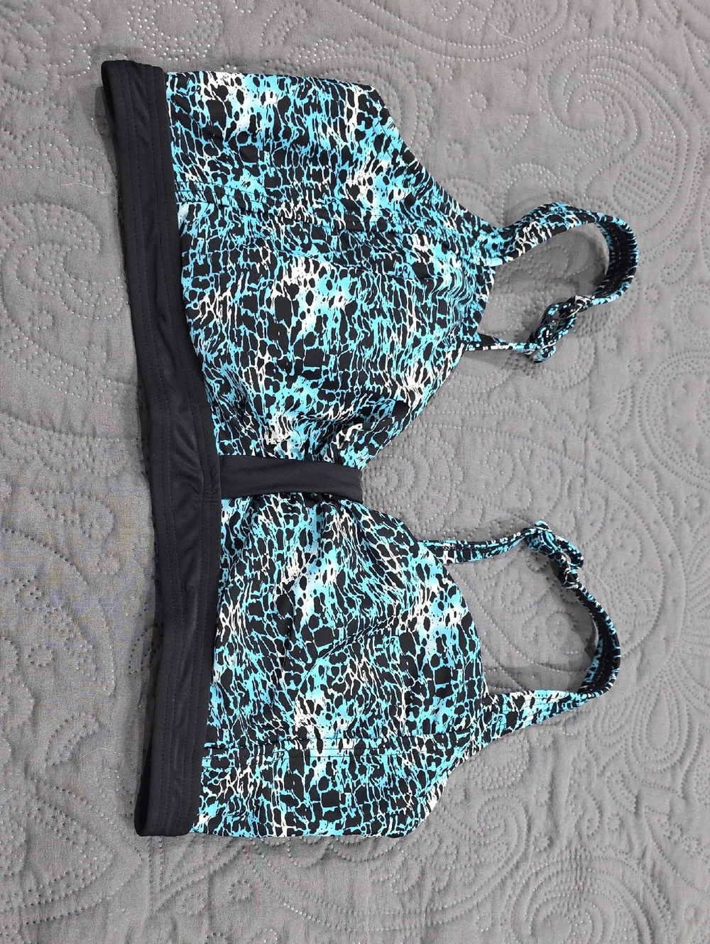 ellos Black and Turquoise Abstract Print Bikini Top